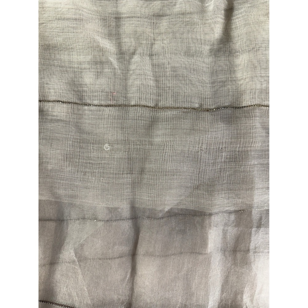 Randi & Will Wool Silk Striped Scarf Metallic Detail Grey Cream Fringe Wrap - Picture 6 of 6